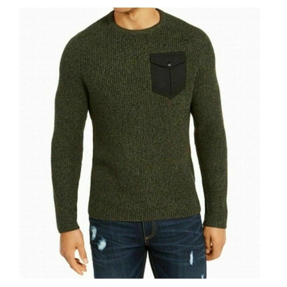 American Rag Men's Crewneck Chest Pocket Pullover Sweater, Forest Night Green